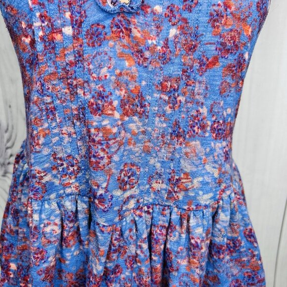Free People Babydoll Peplum Tank Top Sz XS Blue Floral Bohemian Cottage - Picture 4 of 11